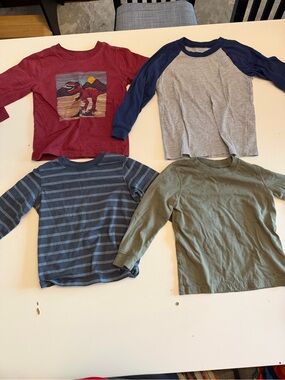 Mixed Long-Sleeve 3T Carter’s Tee Bundle - Red, Navy, Blue Stripe, Olive
